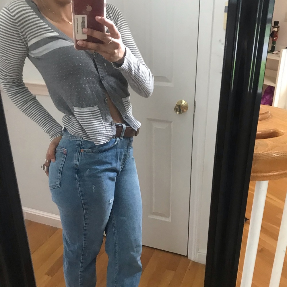 American Eagle grey spotted striped cardigan